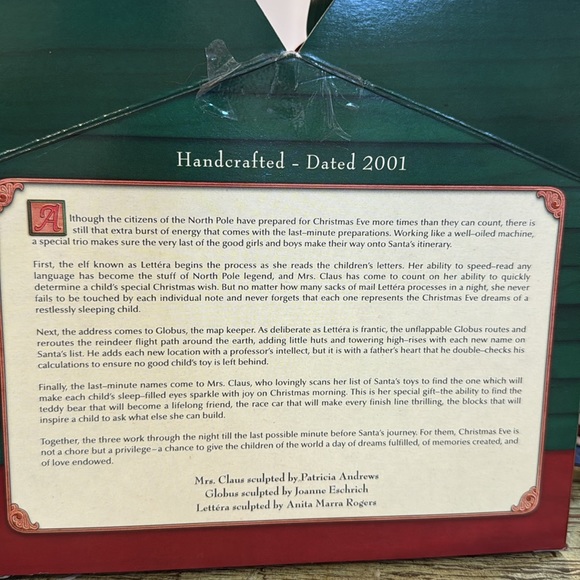 Hallmark, Letters, Globe and Mrs. Claus, 2001 -3 piece Ornament Set - Picture 7 of 12